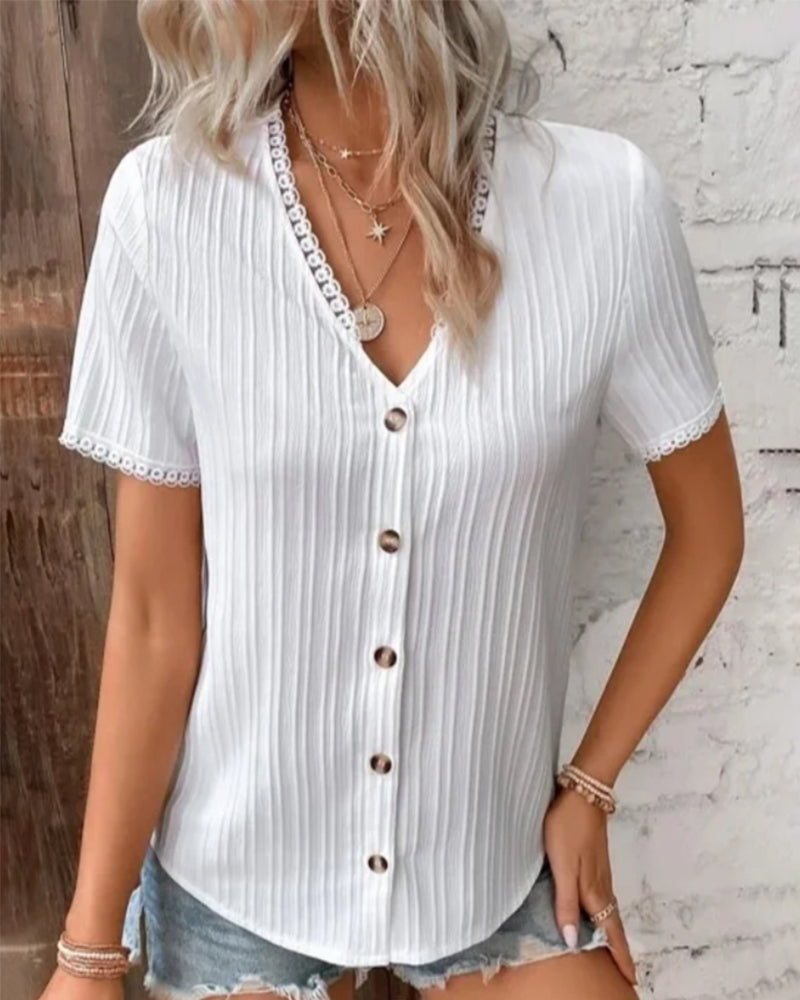 Elegante V-Ausschnitt Bluse aus Baumwollmischungen