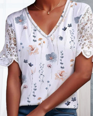 Bluse mit Lace-Patch und Druck - kleiderkultausberlin