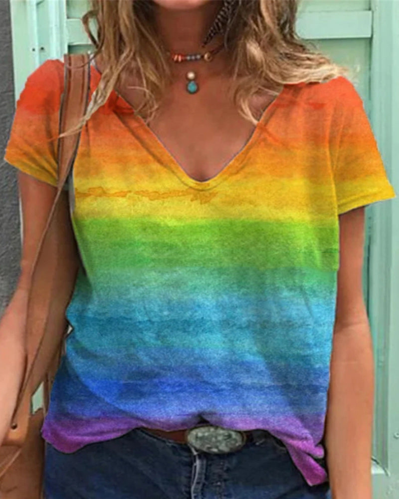 Vielseitiges Regenbogen-T-Shirt mit V-Ausschnitt für jeden Tag