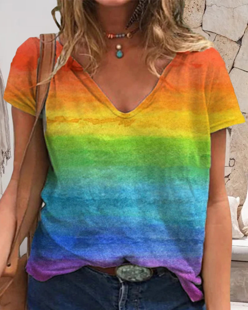 Vielseitiges Regenbogen-T-Shirt mit V-Ausschnitt für jeden Tag