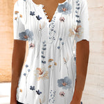 Blumenmuster Bluse mit V-Ausschnitt und Knopfdetails