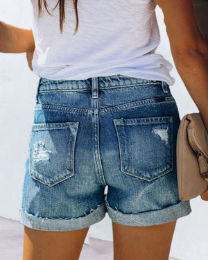 Mittlere Taille Denim Shorts