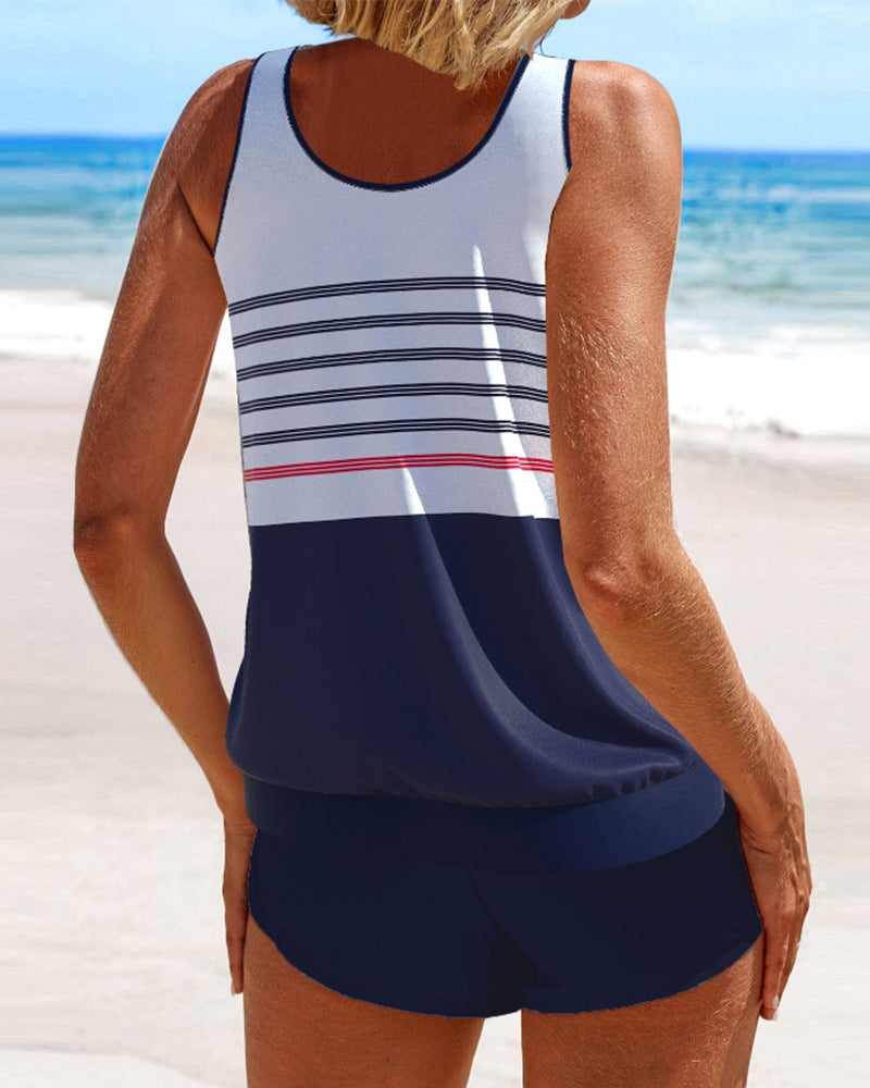 Gestreifter Tankini-Badeanzug mit Druckdesign