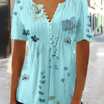 Blumenmuster Bluse mit V-Ausschnitt und Knopfdetails