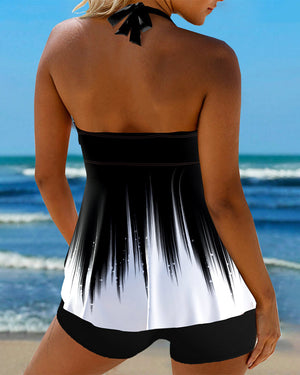 Bedruckter neckholder-tankini-badeanzug mit schnürung - kleiderkultausberlin