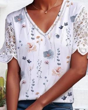 Bluse mit Lace-Patch und Druck - kleiderkultausberlin