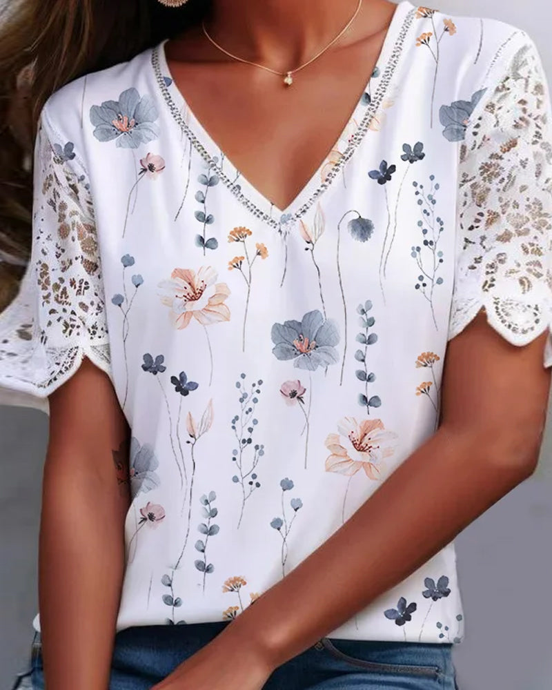 Bluse mit Lace-Patch und Druck - kleiderkultausberlin