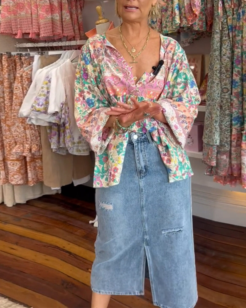 Lässige Bluse mit farbenfrohem Blumendruck - kleiderkultausberlin