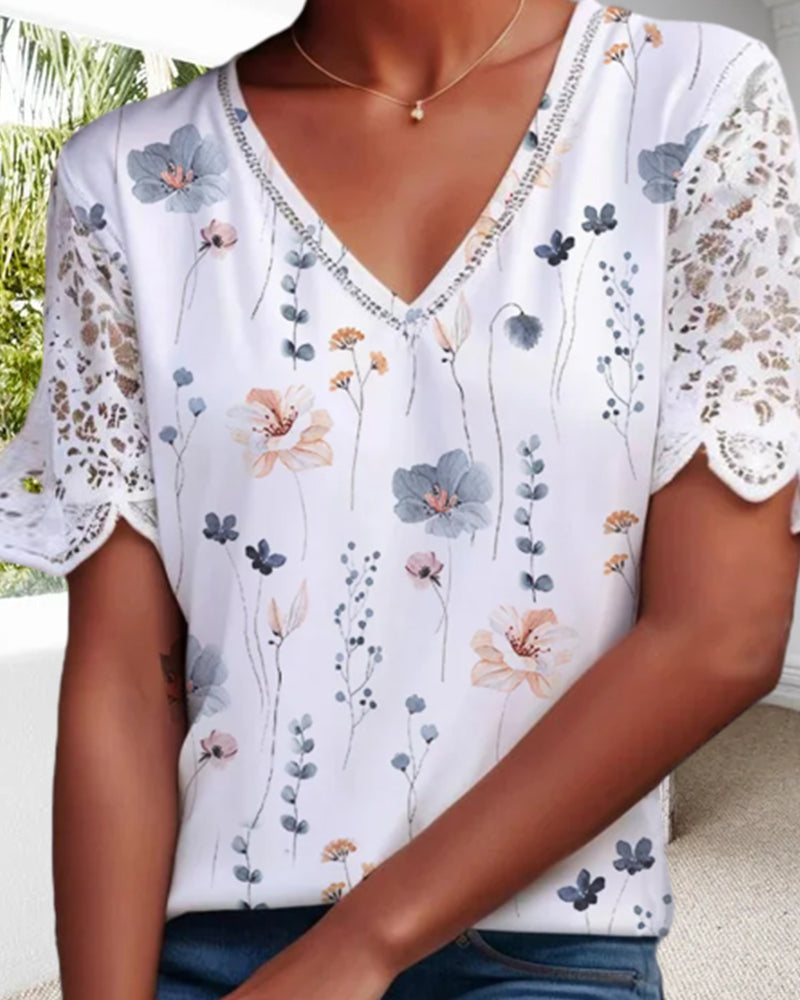 Bluse mit Lace-Patch und Druck - kleiderkultausberlin