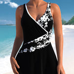 Blumendruck Tankini mit V-Ausschnitt und Rückenfreiem Design